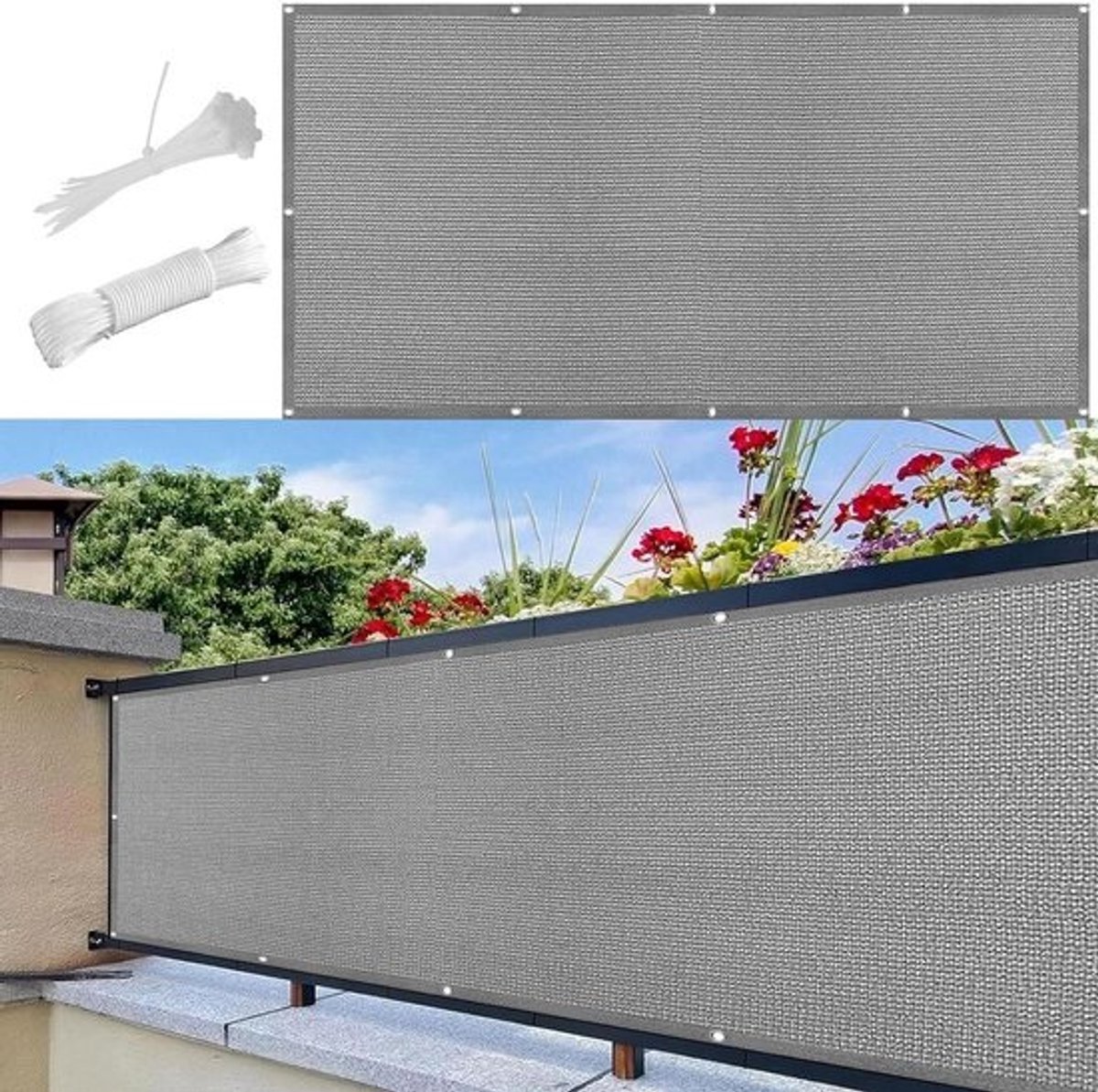 Privacyscherm Balkon - Hekscherm Tuinscherm - Privacy Creëren - UV- en Windbescherming - 120 x 850 cm - Lichtgrijs