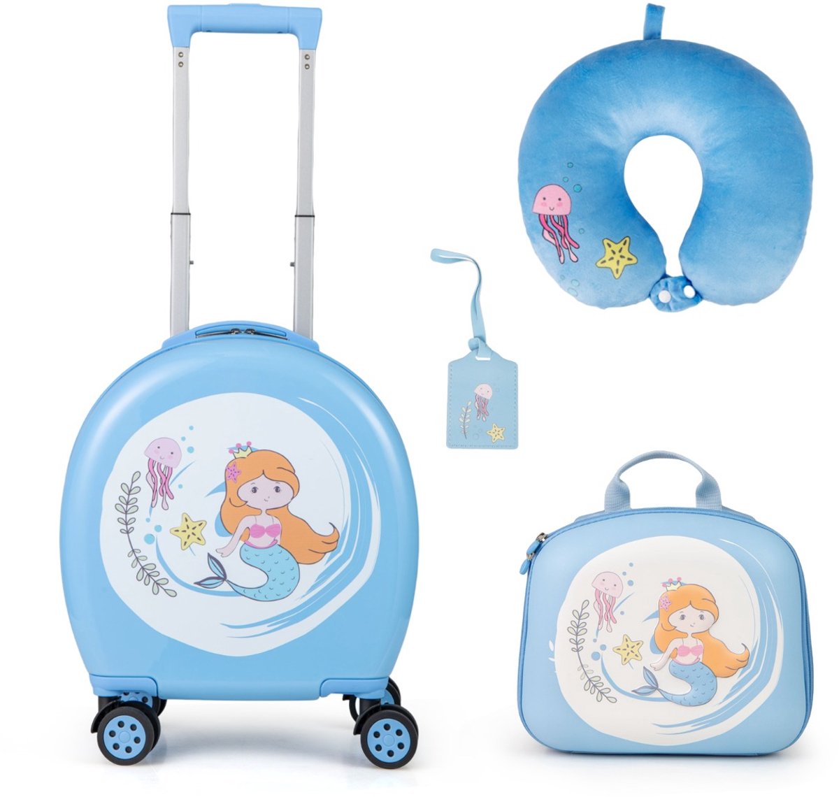 SureDeal® - Kinderkoffer - Kinderbagageset Delige Kofferset - Handbagage Rugzak Nekkussen - Jongens - Meisjes - 38x21x44 cm - Naturel