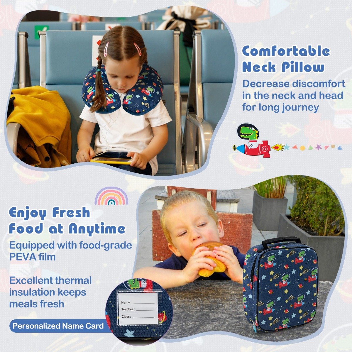 SureDeal® - Kinderkoffer - Koffers - Kinderen Verrijdbare Koffers - Kinderen - Rugzak Nekkussen Etiquette - 30x23x53 cm - Roze