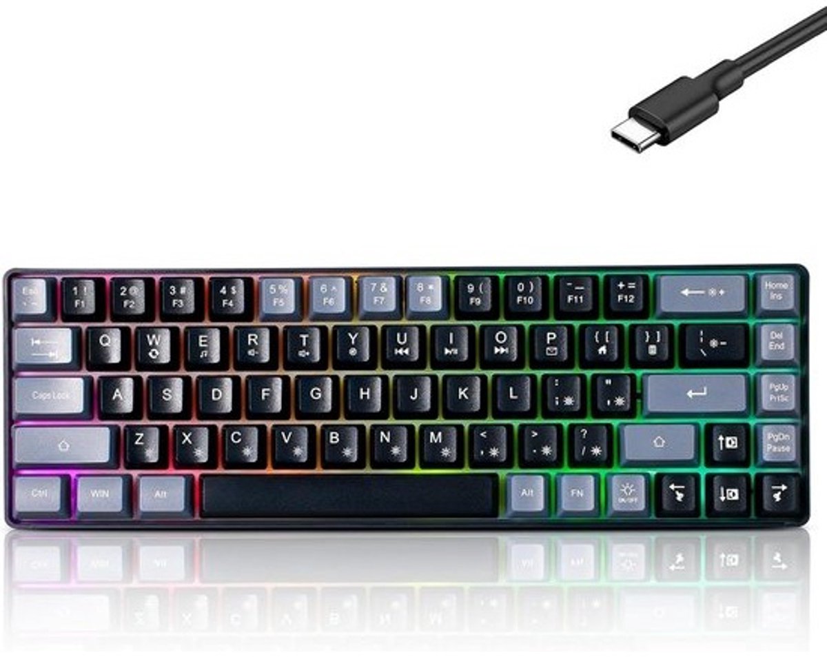 Compact 60% Gaming Toetsenbord Bedraad met RGB LED Verlichting - 68 Toetsen Mini Toetsenbord voor PC en Laptop
