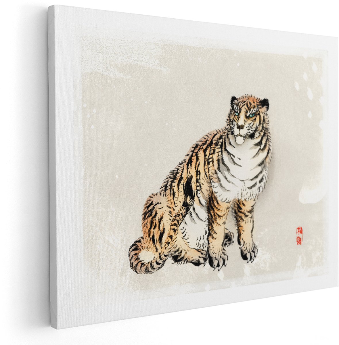 Artaza Canvas Schilderij Tijger - 150x120 cm - Groot - Wanddecoratie Japandi - Muurdecoratie Dieren - Vintage Schilderij Japan - Kamer Accessoires