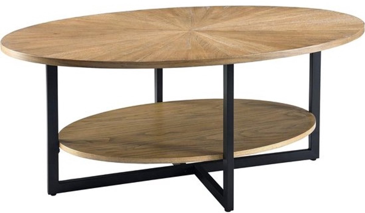 Ovale Salontafel met Metalen Kruispoot en Onderplank - Industriel Stijl Koffietafel