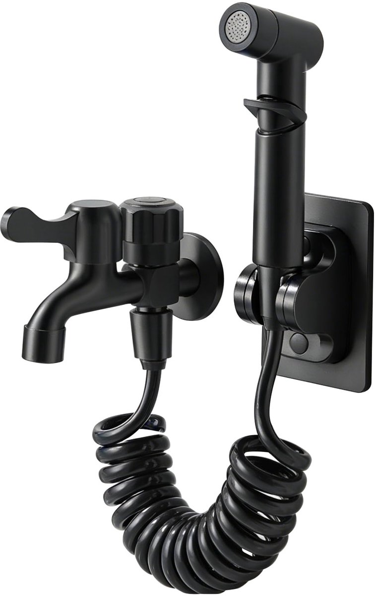 Handdouche voor bidet, handdouche voor toilet en wastafel met veerslang 3M, douche toilet roestvrij staal, wandhouder - ShopVlot