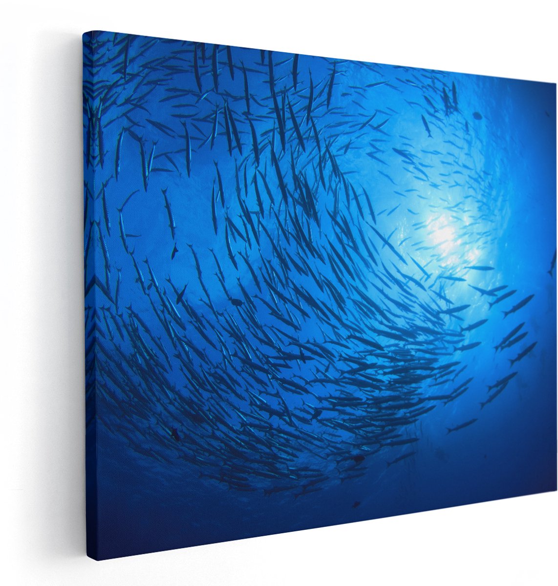 Artaza Canvas Schilderij Zwerm Vissen in de Oceaan - 150x120 cm - Groot - Wanddecoratie Woonkamer - Schilderijen - Muurdecoratie