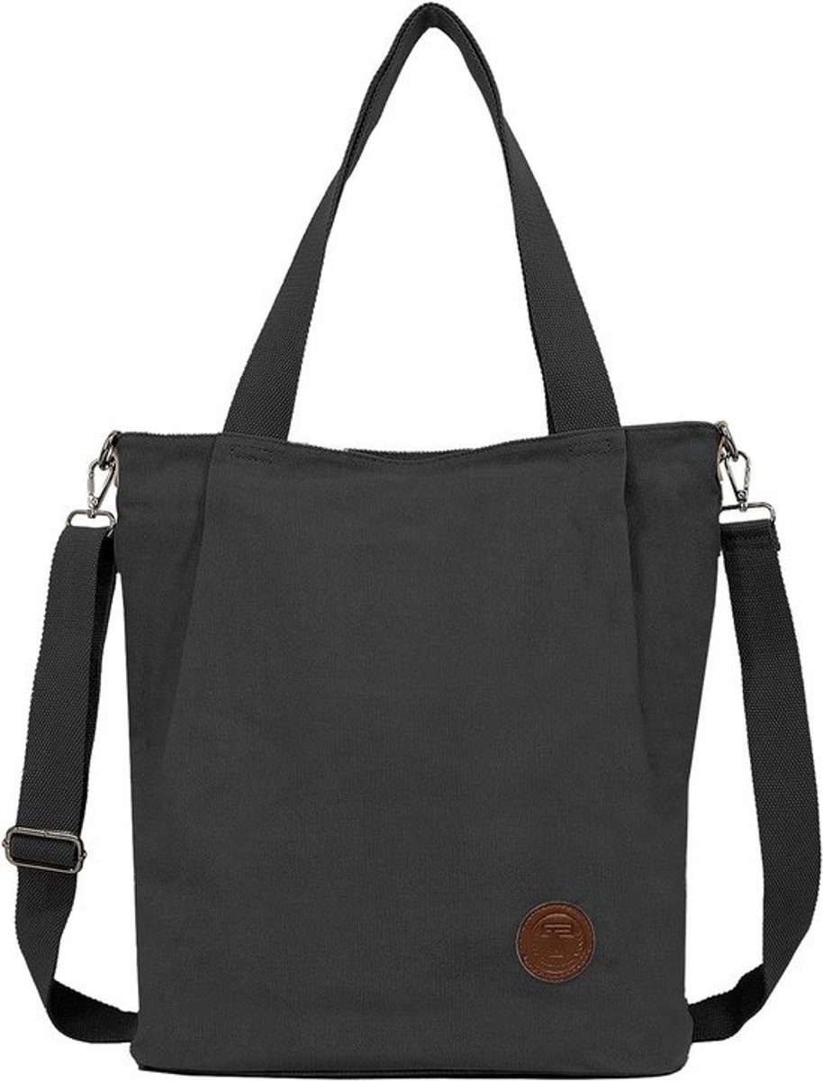 Grote Canvas Shopper Schoudertas Dames - Werktas met Ritssluiting voor Werk, Reizen en Dagelijks Gebruik
