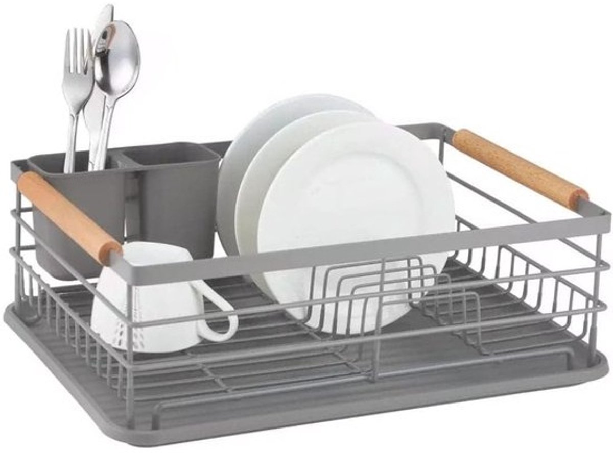 Vaatdroger - Afdruiprek Keuken - Servies Drogen - Met Bamboe Handgrepen - 425 cm - Zwart