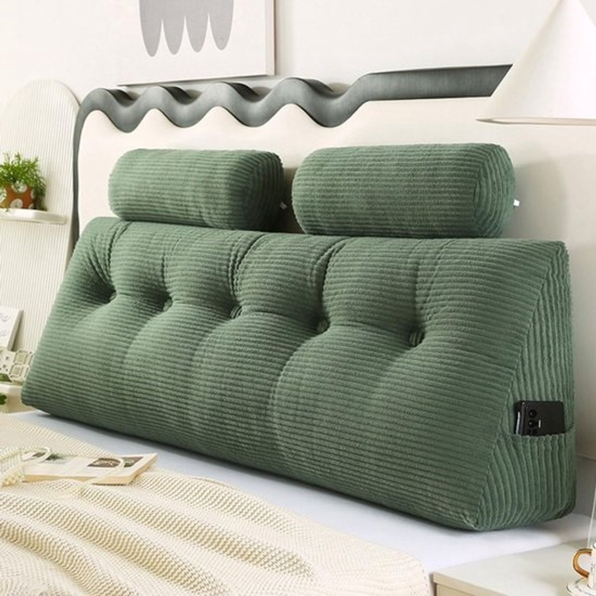 Hoofdbord Wigkussen - Leeskussen Bed - Ontspannen Zitten - Verstelbare Vulling - 100cm - Groen