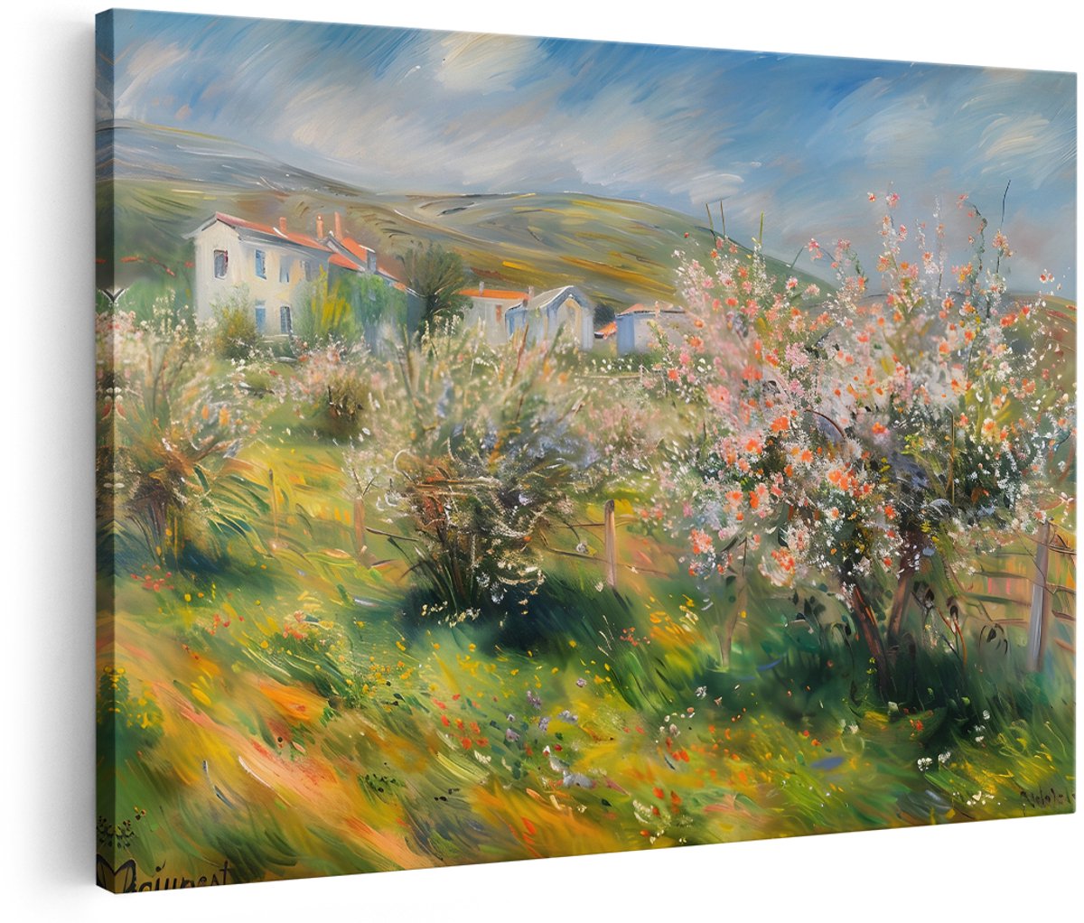 Artaza Canvas Schilderij Landschap - 150x100 cm - Groot - Wanddecoratie Bloesem Bomen - Muurdecoratie Natuur - Decoratie Impressionistisch - Kleurrijk
