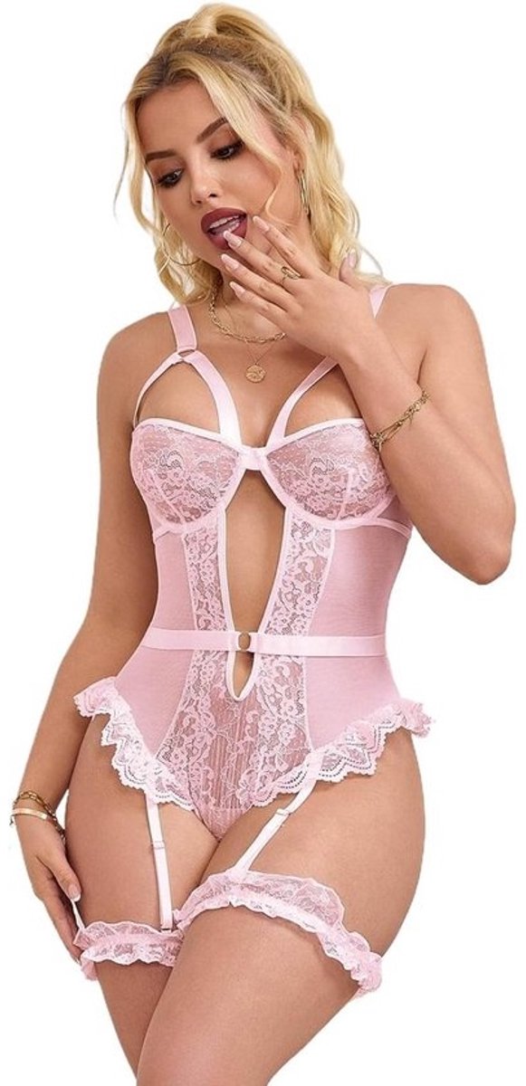 Sexy kanten bodysuit met jarretelgordel voor grote maten dames
