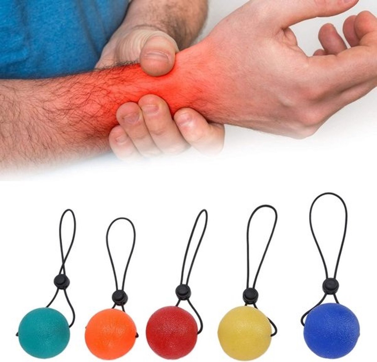 Set van 5 knijpballen voor greptraining - hand-, vinger- en polssterkte oefenen - weerstandstraining voor sporters en herstel
