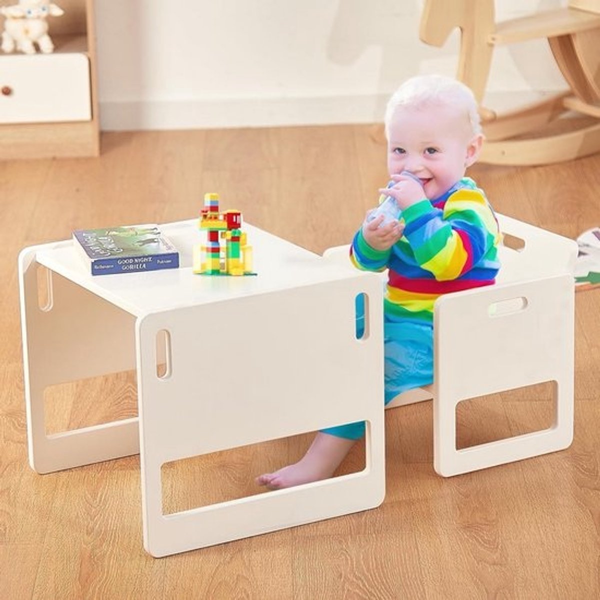 Hoogteverstelbare Montessori tafel en stoel set voor kinderen 1-3 jaar, ideaal voor lezen, eten en spelen, eenvoudig te monteren