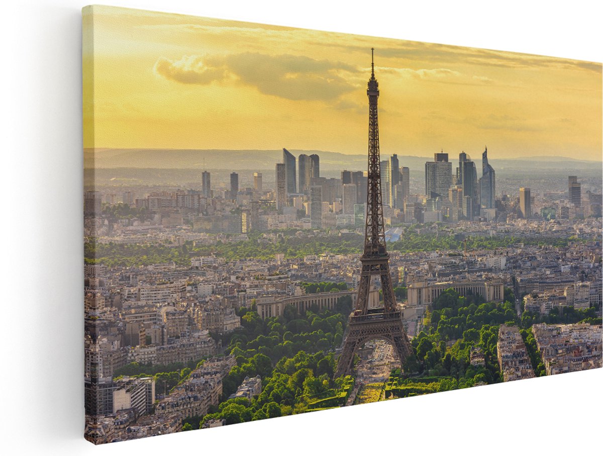 Artaza Canvas Schilderij Skyline Van Parijs Met De Eiffeltoren - 140x70 cm - Groot - Wanddecoratie Woonkamer - Schilderijen - Muurdecoratie