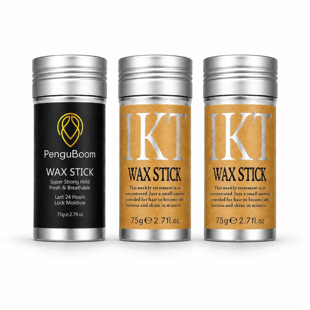 Wax Stick - PenguBoom, IKT - Natuurlijke Haarwax - Hydraterende Stylingwax - 75g - 3 stuks