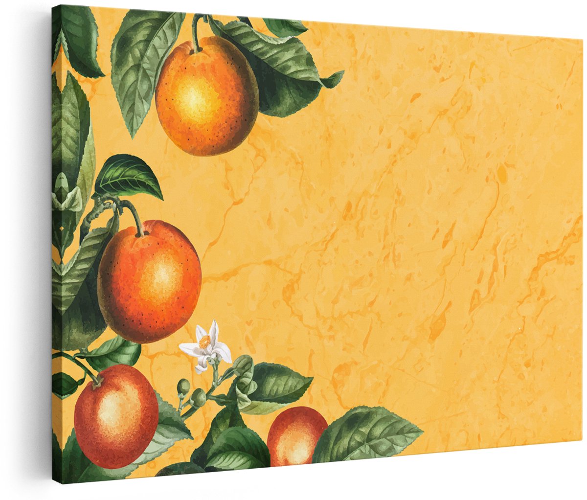 Artaza Canvas Schilderij Sinaasappels - 150x100 cm - Groot - Vintage Wanddecoratie Fruit - Muurdecoratie Bloesem - Botanische Decoratie Keuken