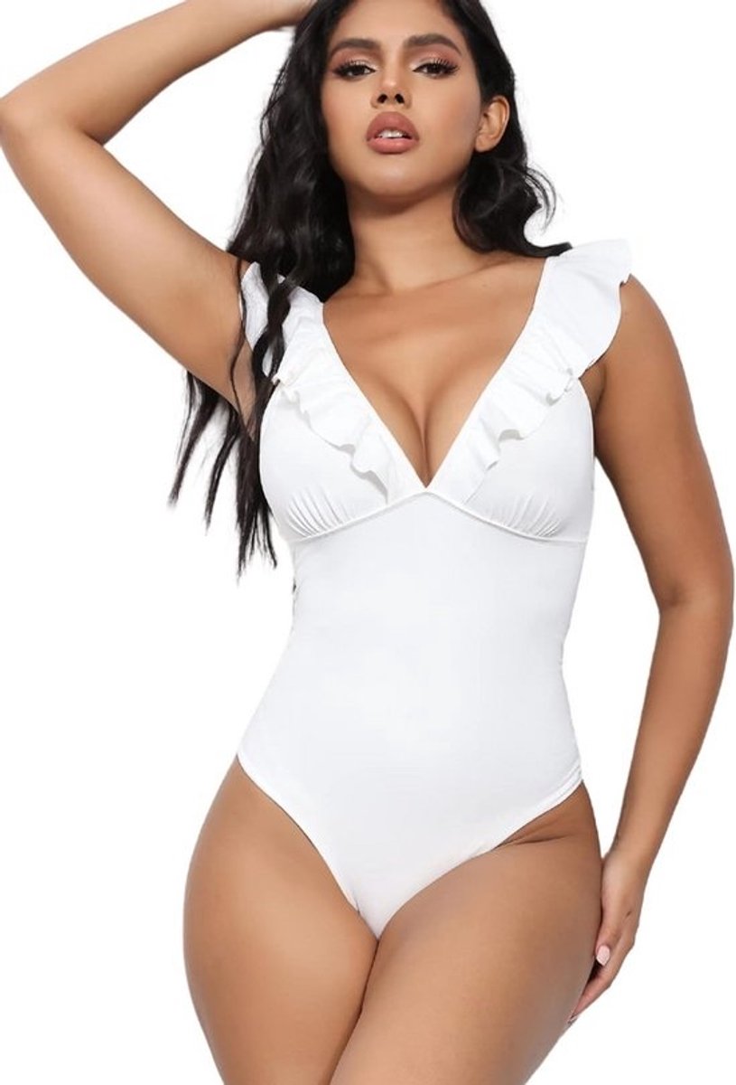 Sexy Dames Bodysuit met V-hals en Ruches - Mouwloos Teddy Jumpsuit voor Feest of Uitgaan