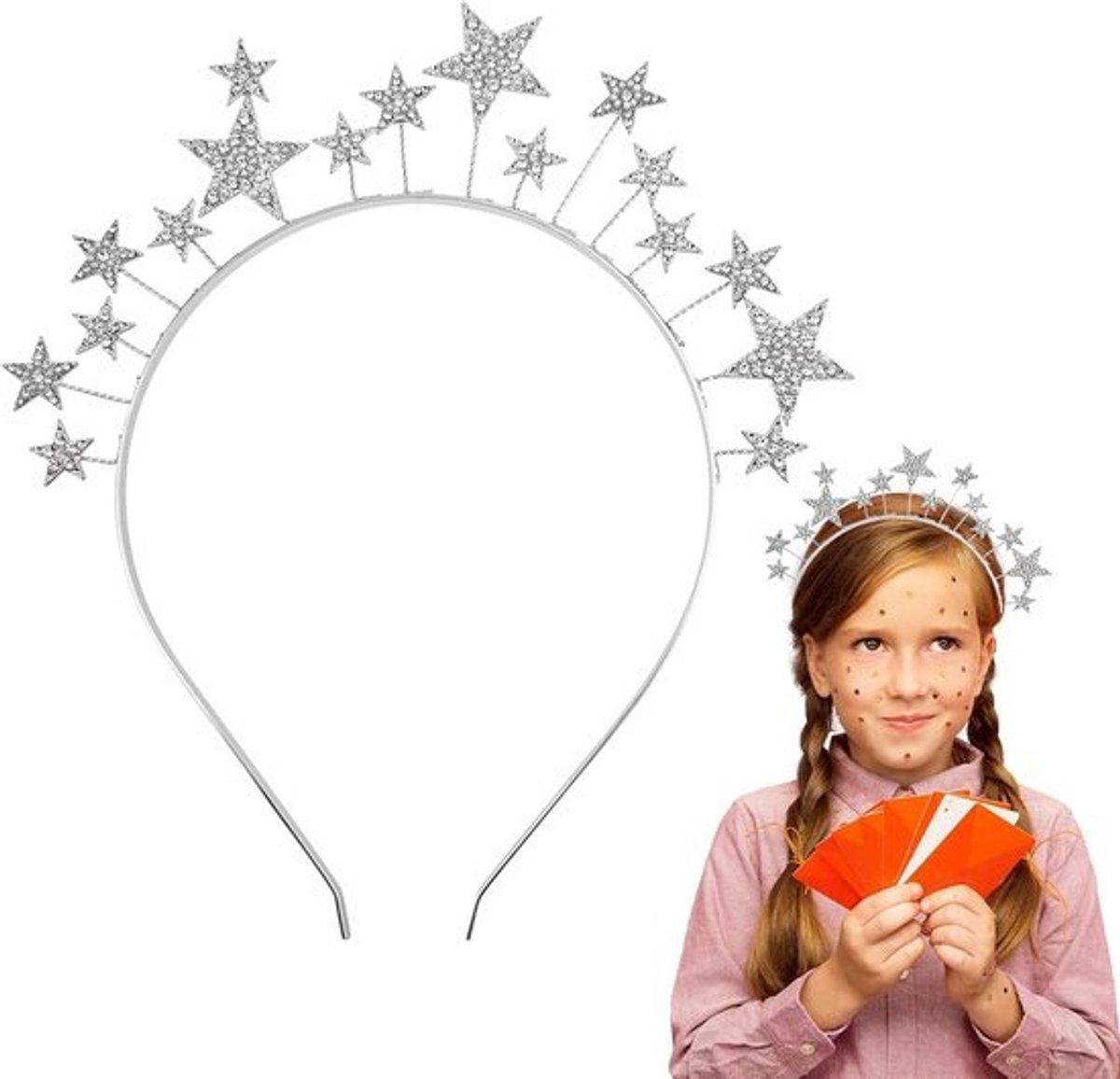 Glitter Kristallen Sterren Hoofdband voor Feest en Bruiloft - Zilverkleurig Haaraccessoire
