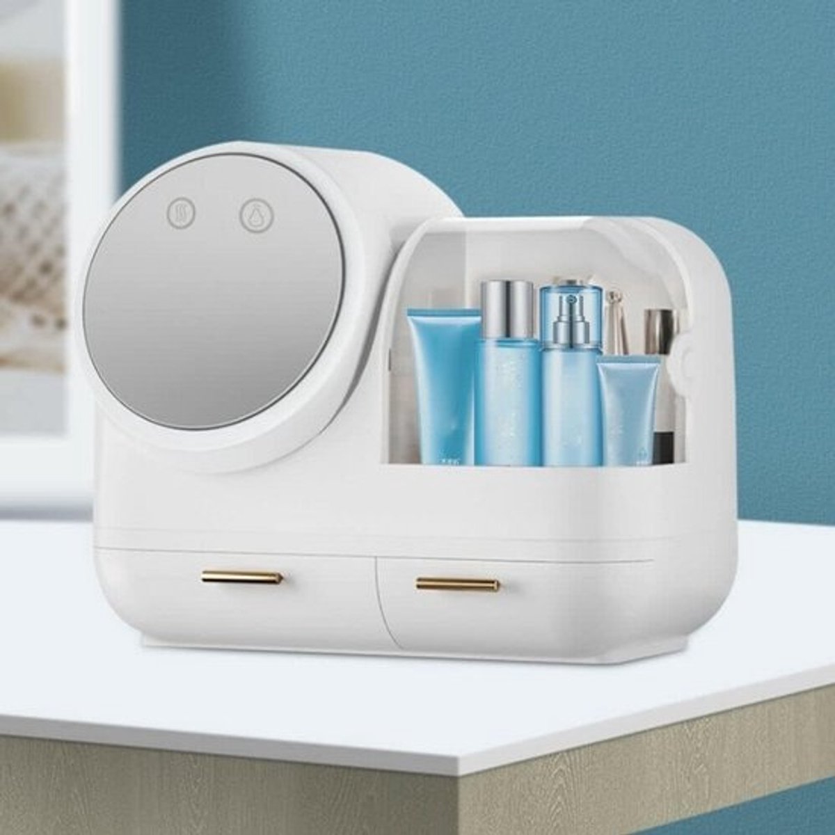 Cosmetica Organizer met LED Spiegel en USB Opladen voor Badkamer en Slaapkamer