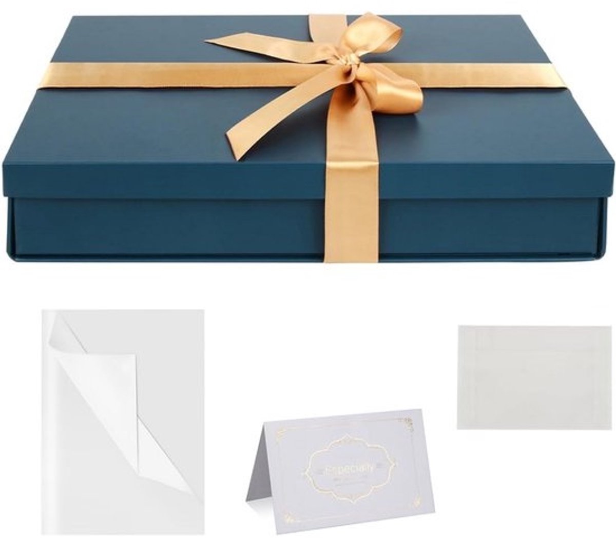 Luxe Cadeaudoos Blauw met Deksel en Inpakpapier - Groot Formaat 31x22x6 cm - Geschenkdoos voor Kerst, Verjaardag en Bruiloft