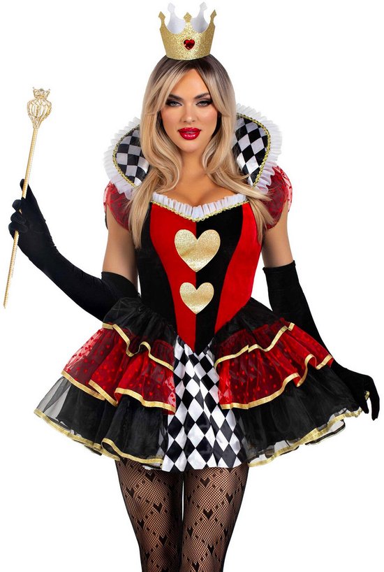 Leg Avenue - Plus Queen of Hearts Kostuum jurk - 3XL/4XL - Rood/Multicolours