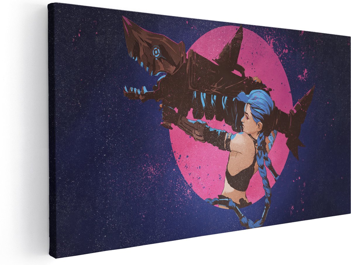 Artaza Canvas Schilderij Arcane Jinx - 180x90 cm - Groot - Muurdecoratie Game - Wanddecoratie Vrouw Retro - Schilderijen Op Canvas - Roze