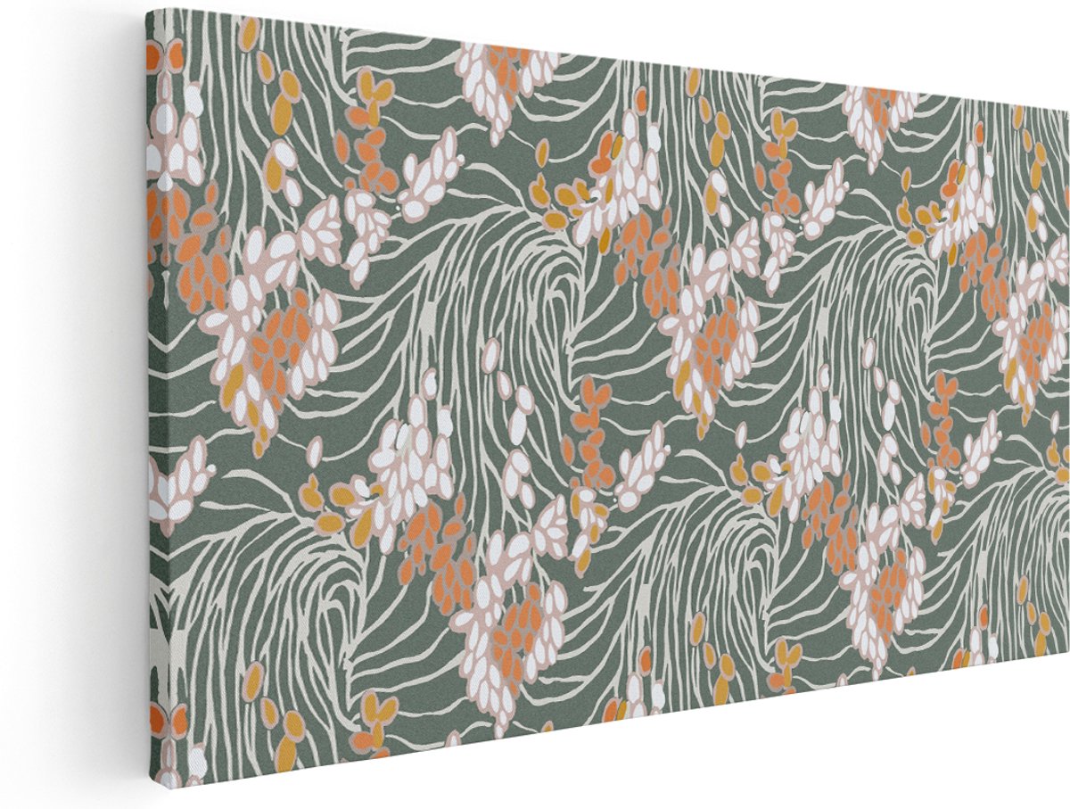 Artaza Canvas Schilderij Abstract Patroon - 180x90 cm - Groot - Wanddecoratie Bohemian - Muurdecoratie Organische Vormen - Schilderijen Op Canvas - Groen