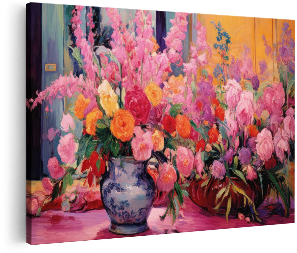 Artaza Canvas Schilderij Bloemen Stilleven - 180x120 cm - Groot - Wanddecoratie Kleurrijk Boeket - Muurdecoratie Rozen - Decoratie Woonkamer Roze