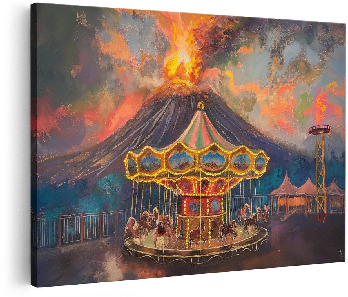 Artaza Canvas Schilderij Draaimolen - 180x120 cm - Groot - Wanddecoratie Vulkaanuitbarsting - Muurdecoratie Kermis - Schilderijen Op Canvas Landschap