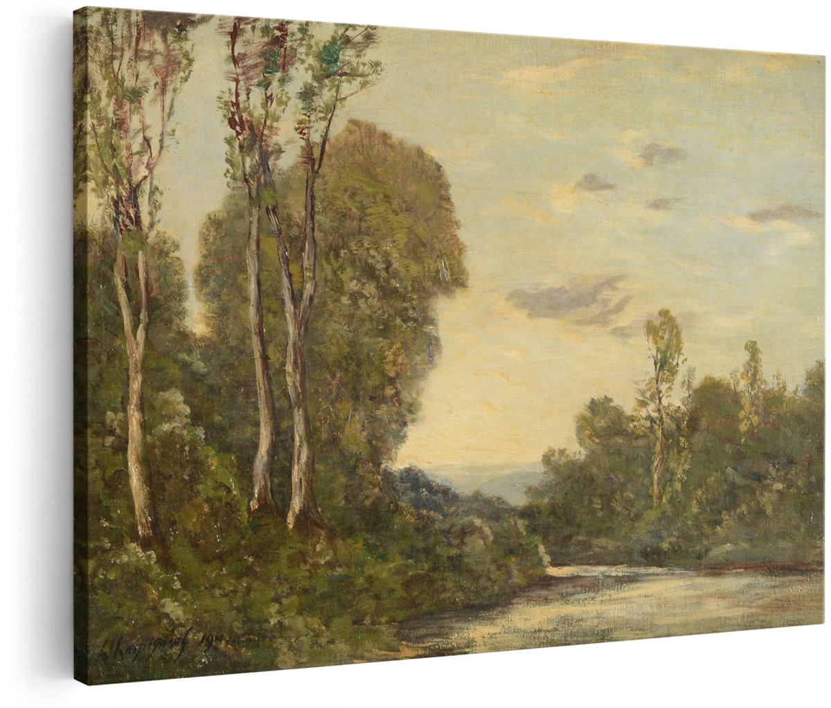 Artaza Canvas Schilderij Landschap - 180x120 cm - Groot - Wanddecoratie Bos - Muurdecoratie Zonsondergang - Schilderijen Natuur Rivier - Decoratie Woonkamer