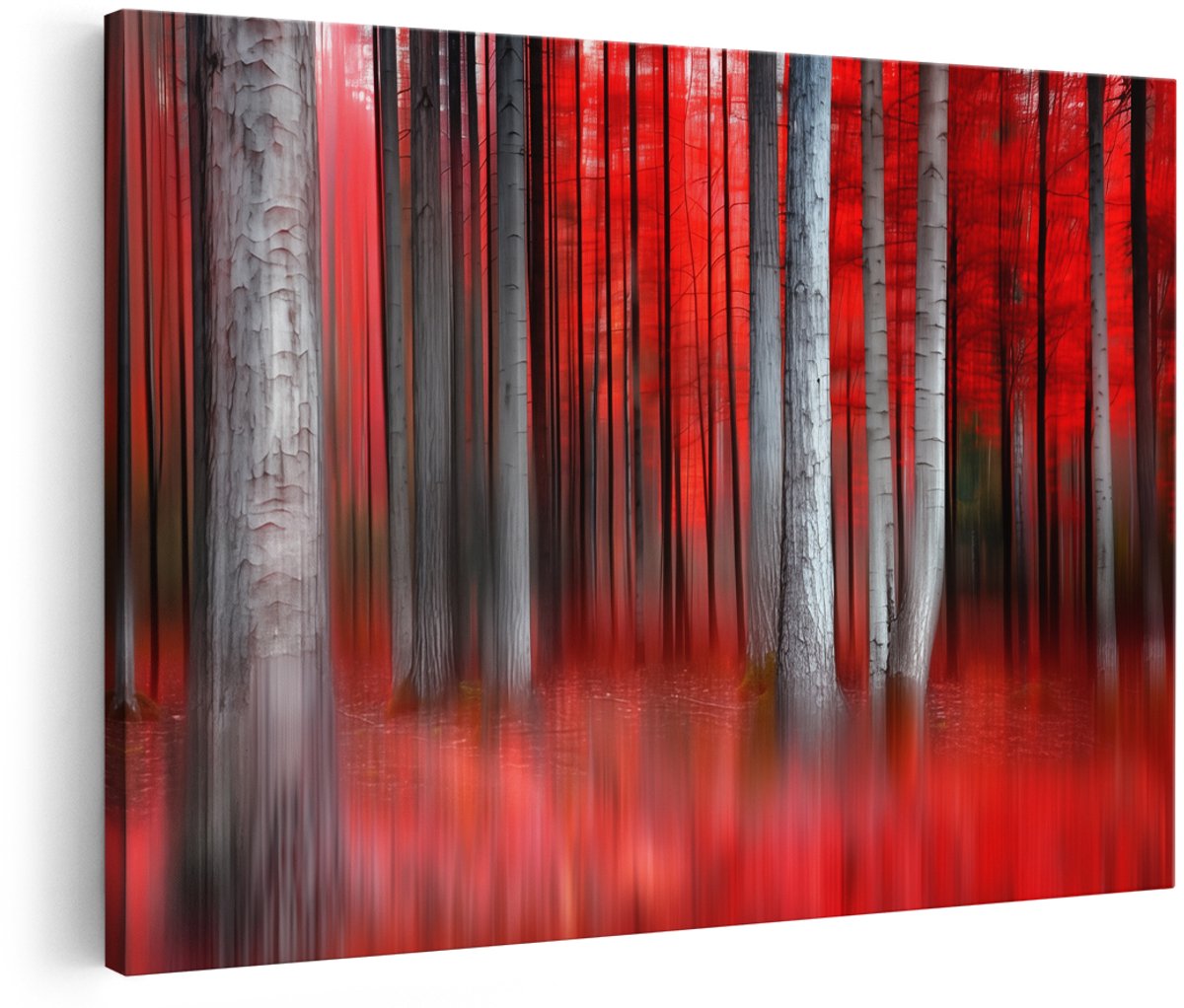 Artaza Canvas Schilderij Rode Bomen in een Bos - 180x120 cm - Groot - Wanddecoratie Woonkamer - Schilderijen - Muurdecoratie