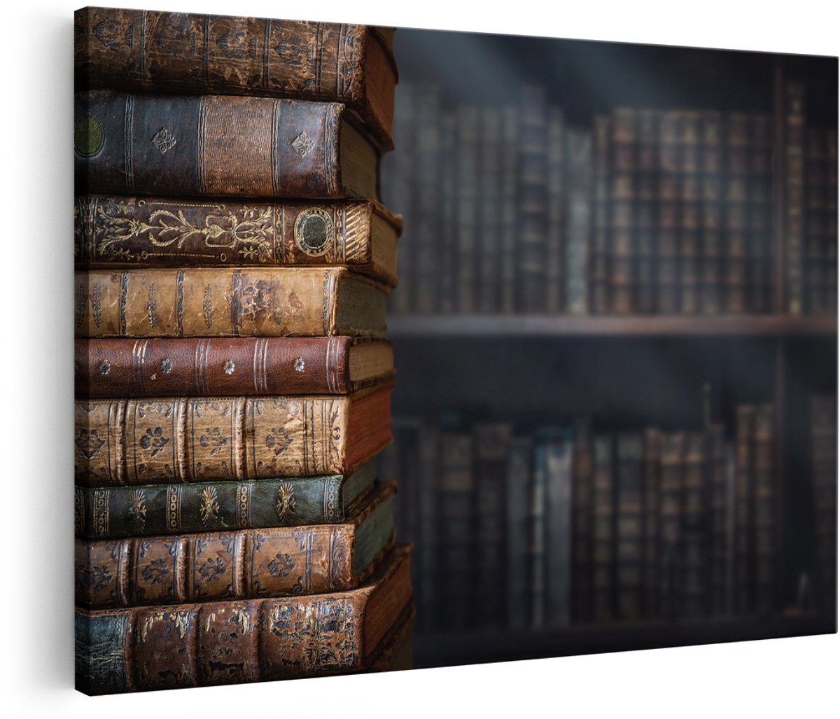 Artaza Canvas Schilderij Oude Historische Boeken - Retro - 180x120 cm - Groot - Wanddecoratie Woonkamer - Schilderijen - Muurdecoratie