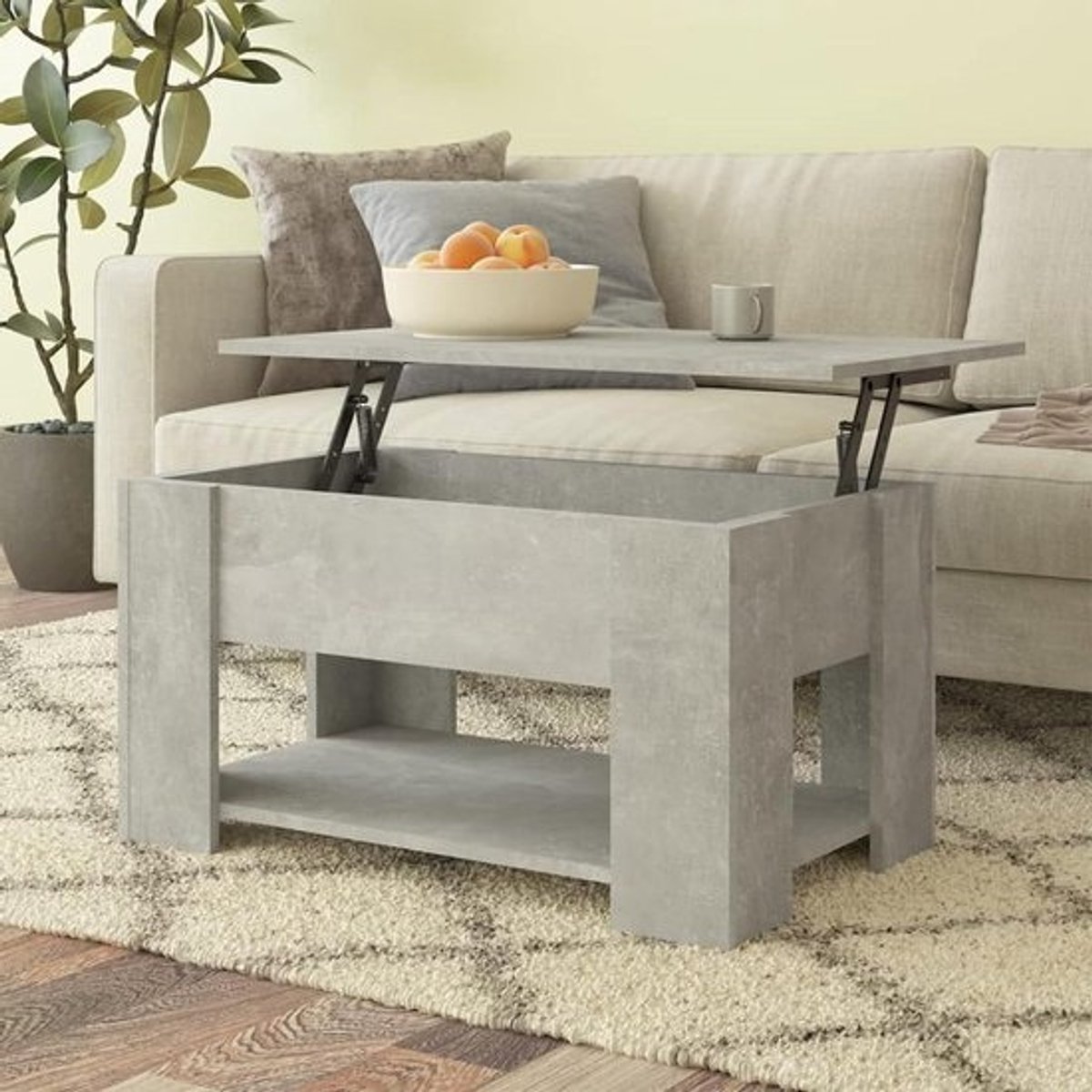 Salontafel - Koffietafel - Eten en werken - Verstelbaar tafelblad - 79x49x41cm - Betongrijs