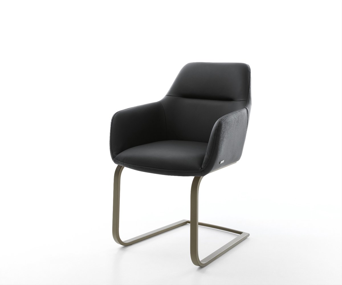 DELIFE Sledestoel Pejo-Flex sledemodel vlak afwerking met titanium echt leer zwart pocketveer kern