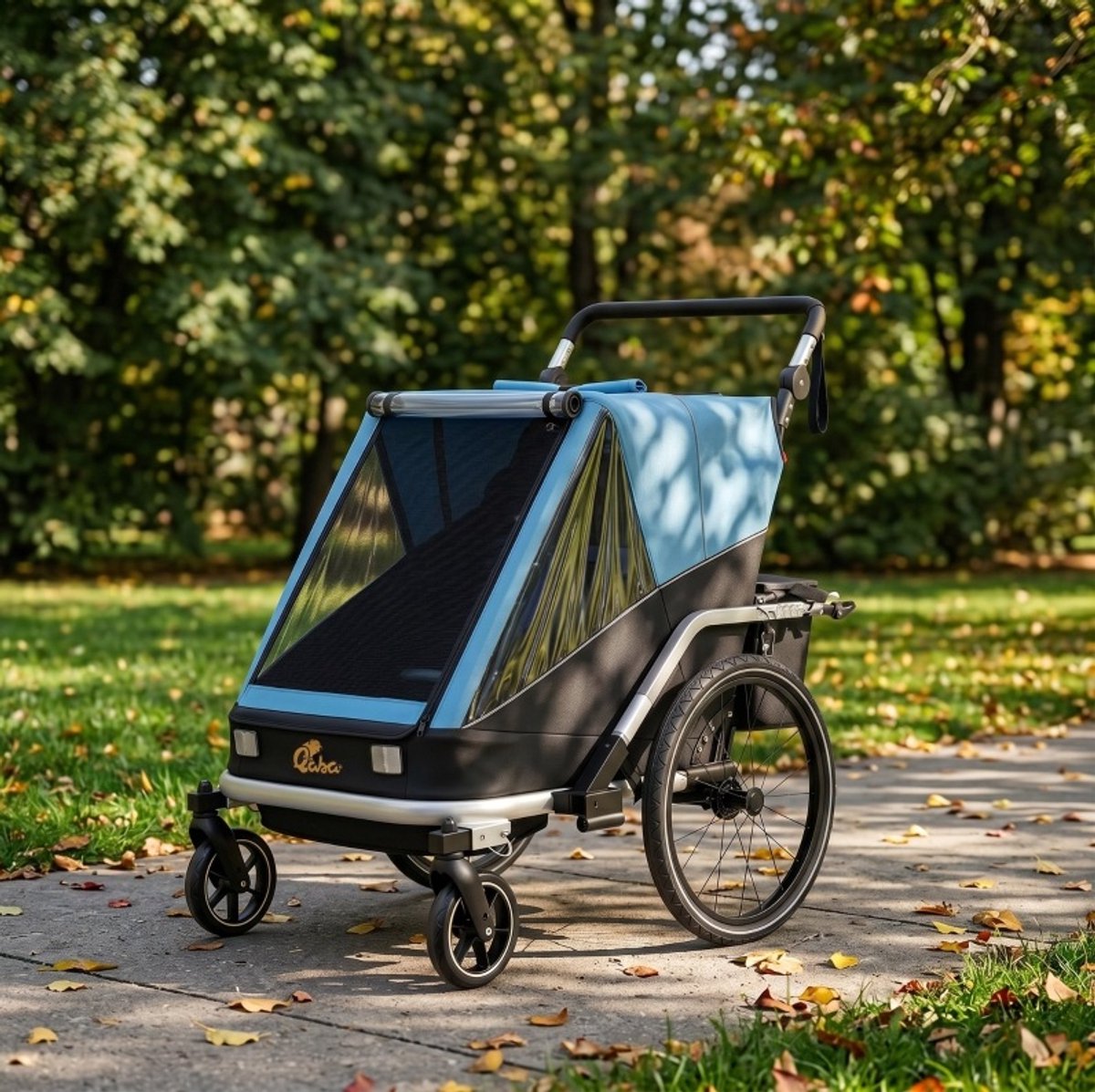 COVREO Kinderfietskar 2-in-1 2-zits 82x155x102 cm blauw aluminium - opvouwbaar met verstelbare zitting