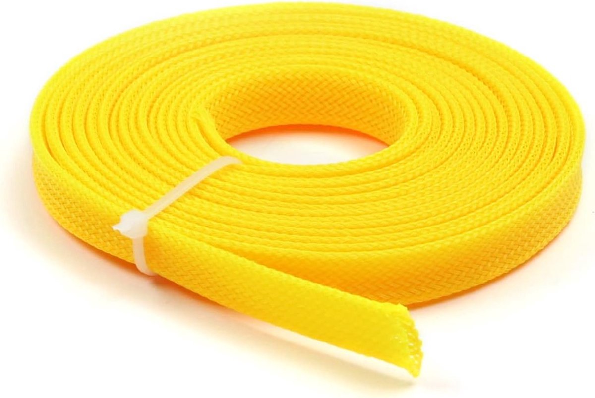 9.8FT PET Flexibele Uitbreidbare Gevlochten Kabelsleeve, 10mm Draad Loom Bescherming voor TV, Audio en PC KABELS tegen Huisdieren met Gele Kleur - 1 stuk