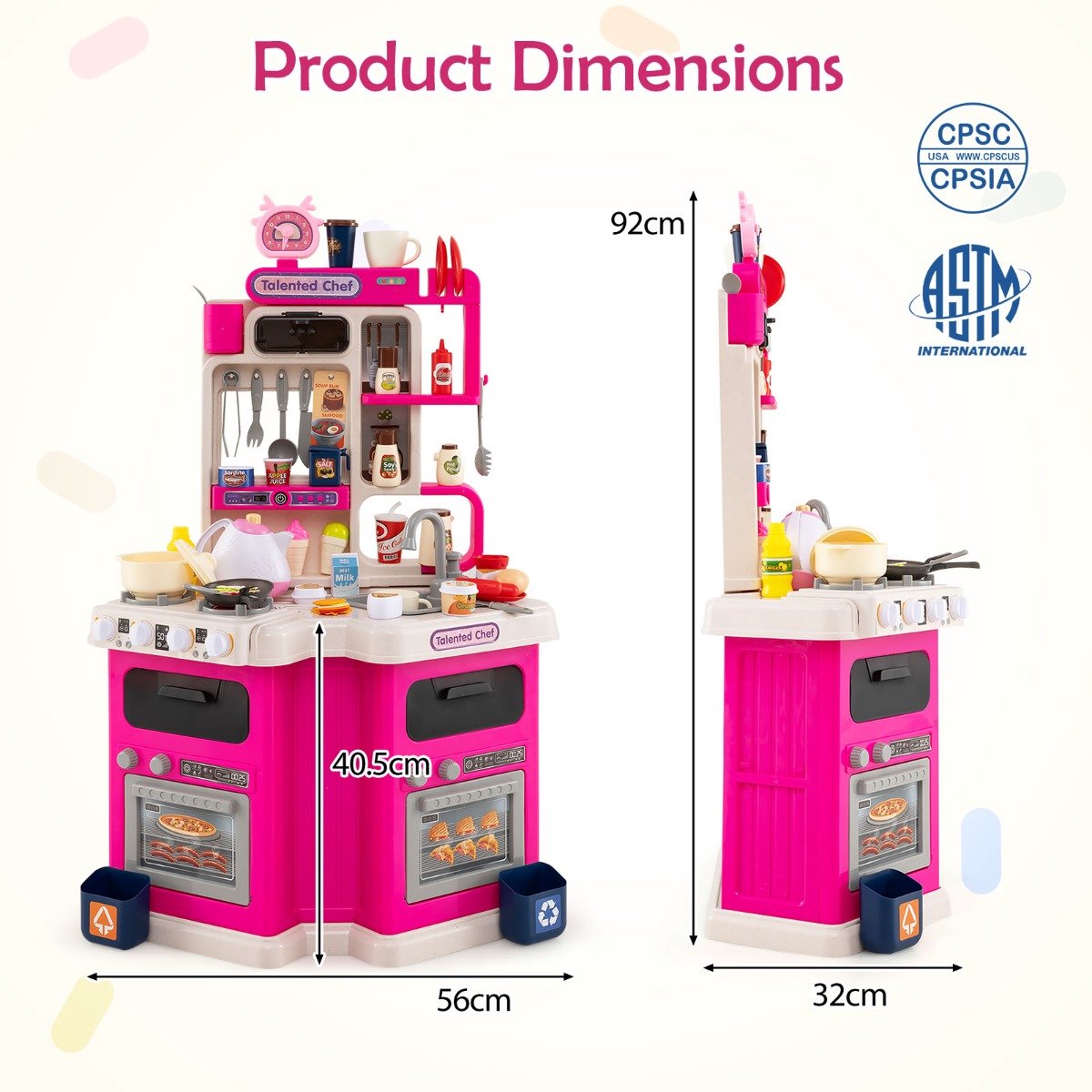 SureDeal® - Rollenspell - Kinderkeukenset - Geluid - Licht Kinderkeuken - Fornuis Speelgoedgootsteen - Accessoires - 56x32x92 cm - Roze