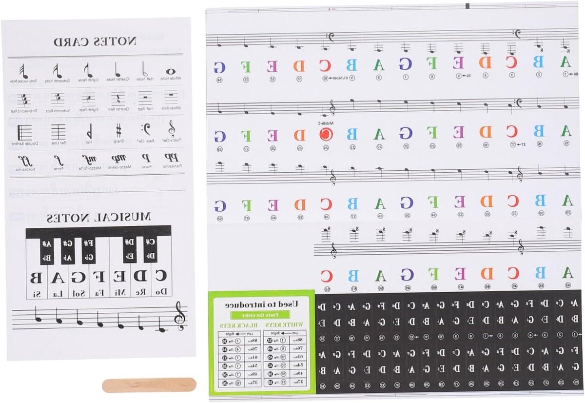 Piano Toets Stickers - Noten Stickers - Muziek Leren - Zelfklevend Materiaal - 22.8 x 12.8 cm - Diverse Kleuren