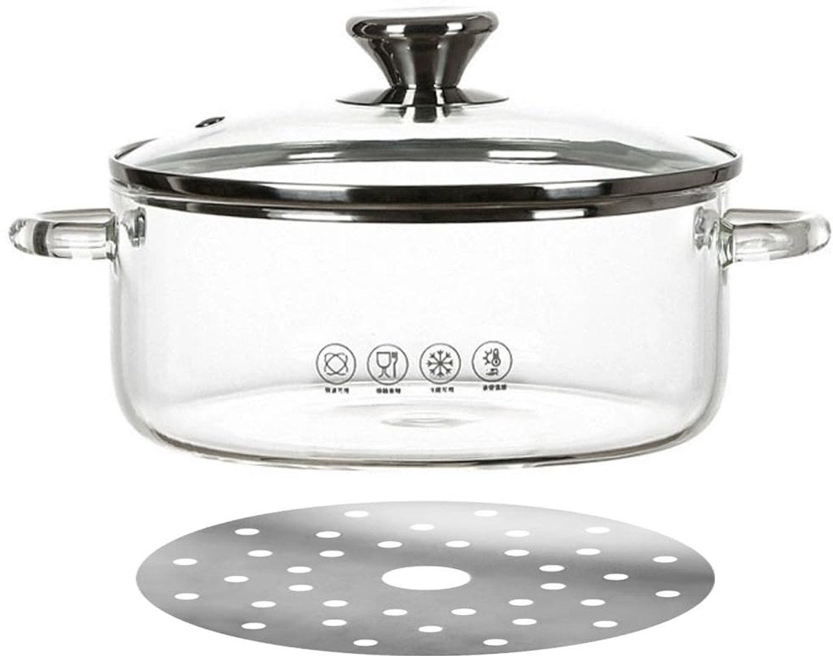 SnelShoppen - Hittebestendige Glazen Pot 2 Liter met Deksel - Ideaal voor Soepen, Stoofschotels en Inductiekookplaten - Keukenaccessoire voor Koken en