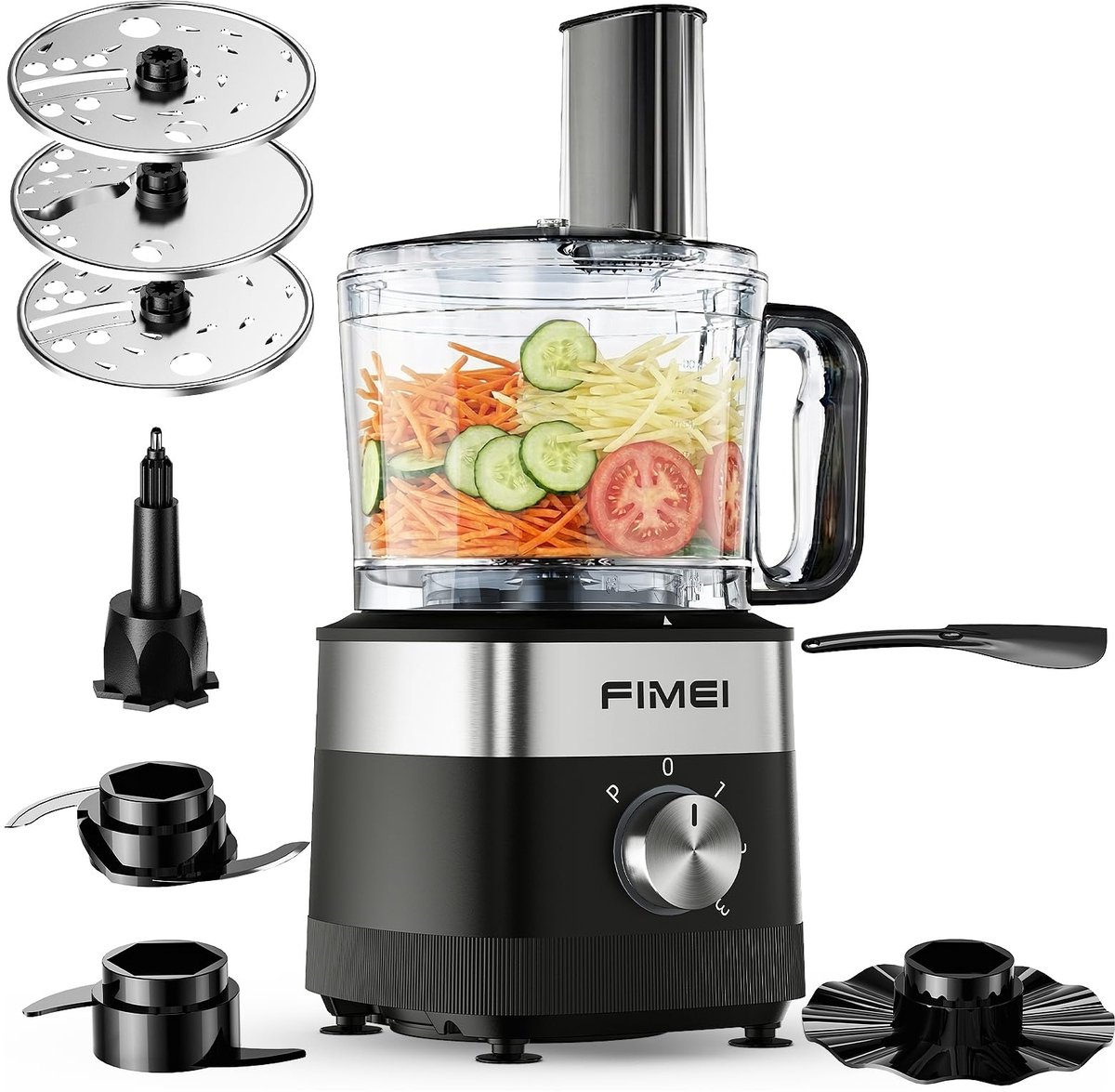 SnelShoppen - Keukenmachine 800 W met 3 Snelheden, Pulsfunctie, 1,5 L Hakmolen, Deegkneeder, Rasp, Omkeerbare Snijder, Emulgeerschijf - Compact en Rui