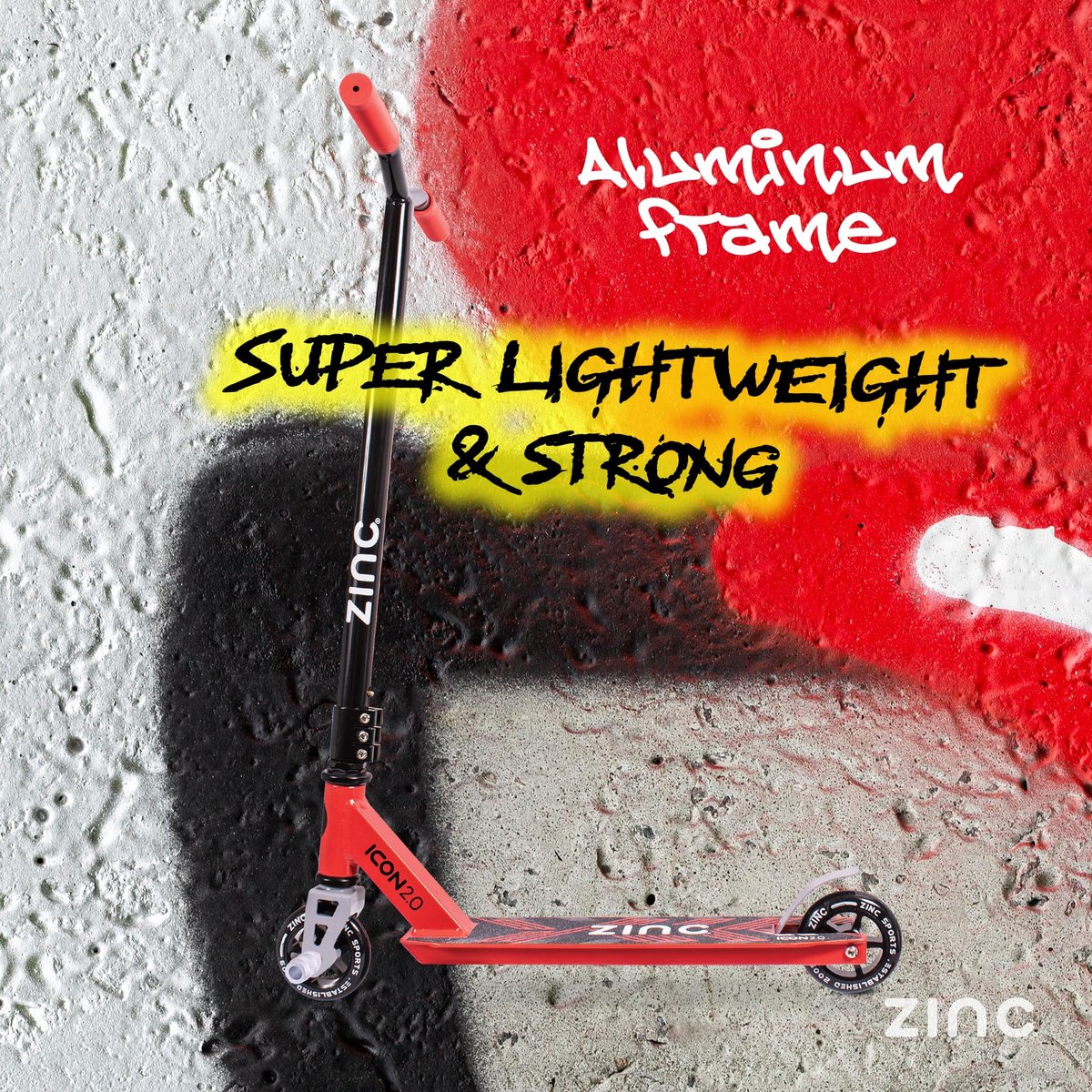 SnelShoppen - Zinc Icon 2.0 Stuntstep Rood/Zwart - Stuntstep voor Kinderen, Lichtgewicht Aluminium, Duurzaam, Voor Tricks en Stunts, Perfect voor Skat
