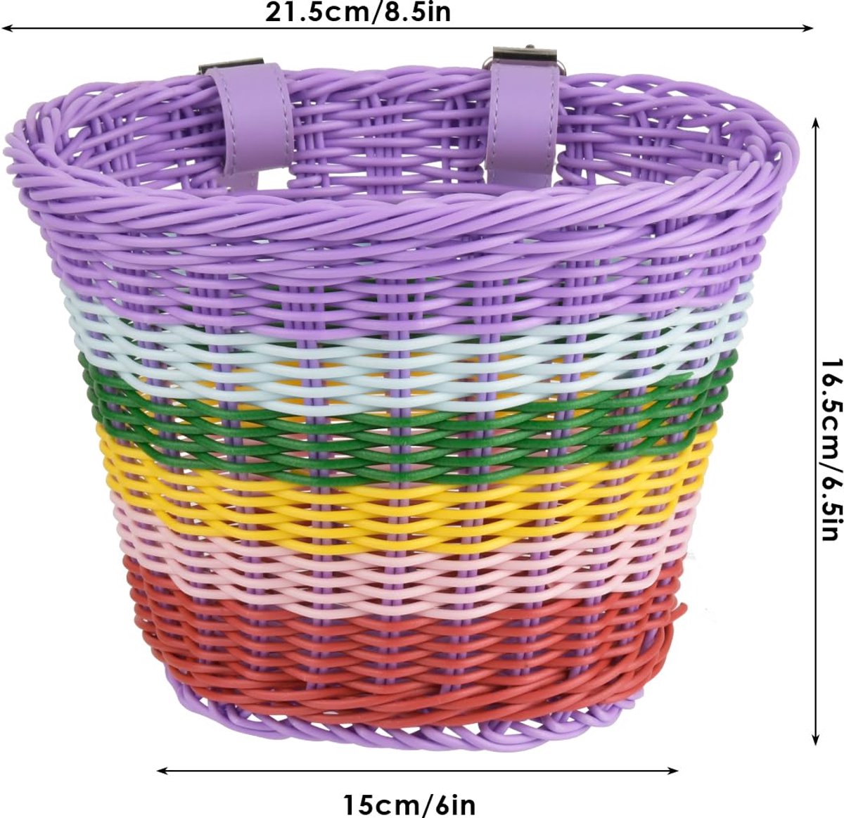 SnelShoppen - Fietsmand Voorkant Regenboog - Geweven Fietsmand voor Stuur - Schattige Fiets Accessoires - Verstelbare Scootermand met Leer Riemen voor