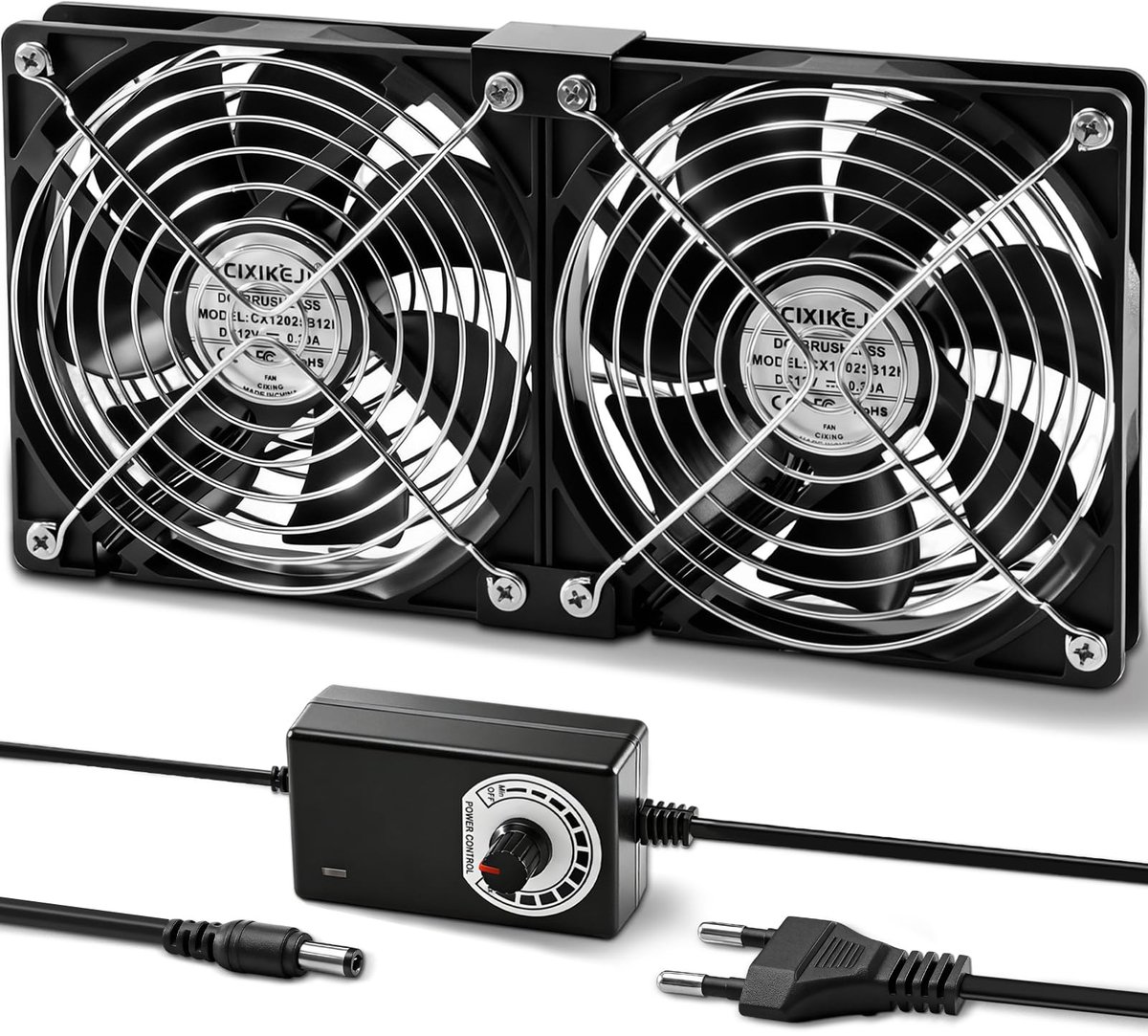SnelShoppen - 120 mm Behuizingsventilator met Metalen Grillbescherming, 12 V en AC 220 V-240 V, Instelbare Snelheidscontrole voor PC, Computerventilat