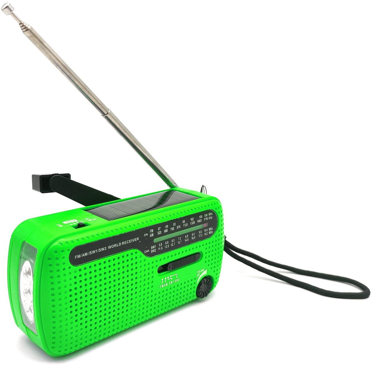 SnelShoppen - Fit4Blackout Solar Noodradio Dynamo - Multifunctionele FM AM Radio met Zaklamp - Wereldontvanger - Groen voor Camping, Noodgevallen en B