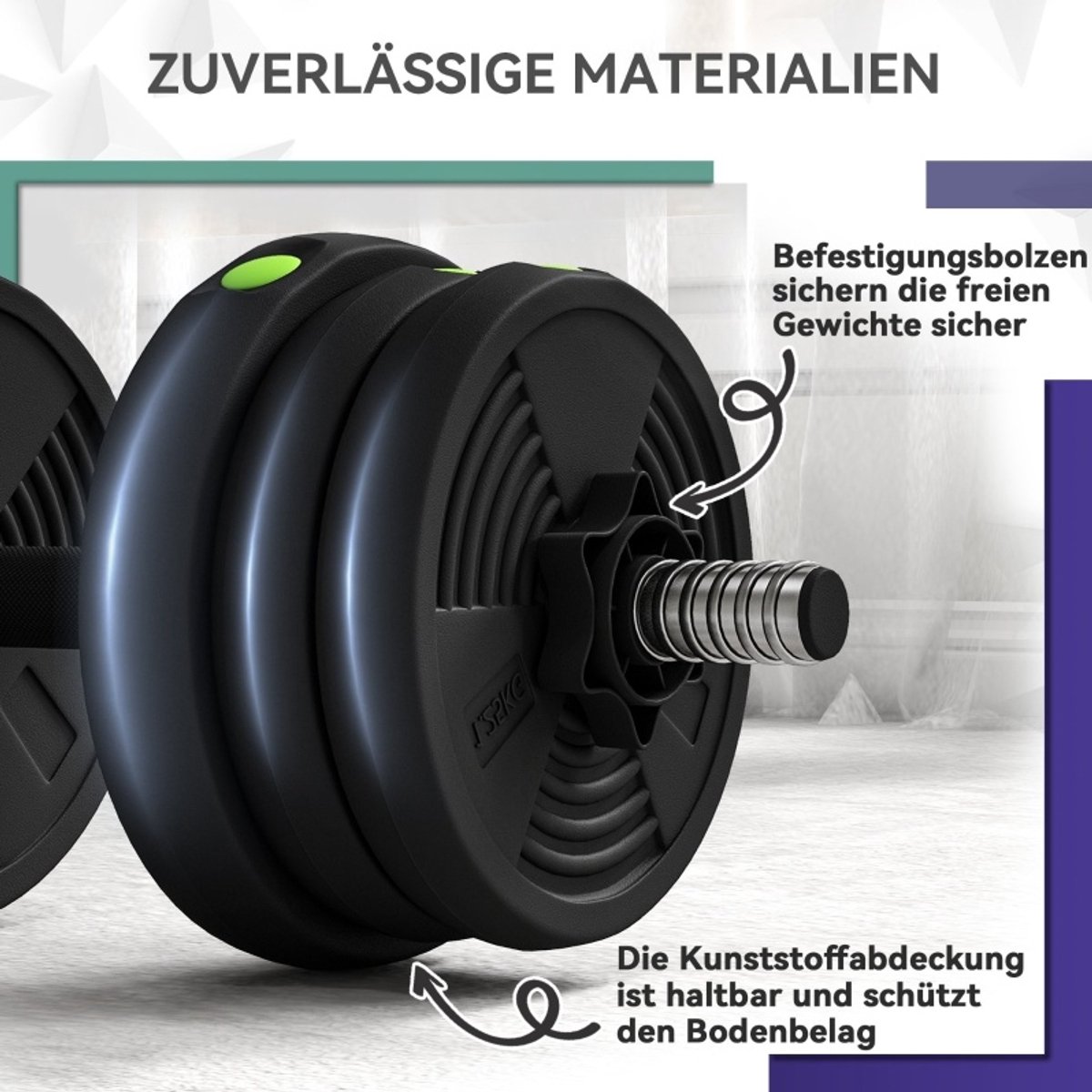 MIVRAY Halterset – Verstelbaar 2 In 1 – 20 Kg – Kunststof – Zwart Groen – Voor Krachttraining Thuis – Met Antislipgreep