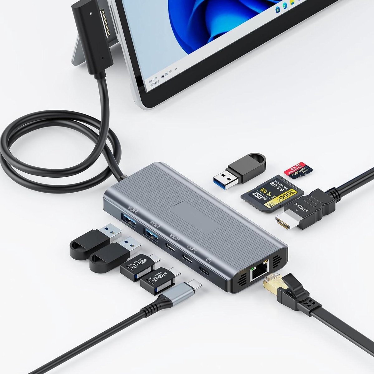 Surface Docking Station - Hub Adapter - Connectie Uitbreiden - 10-in-1 Poorten - 4K HDMI - Zilvergrijs
