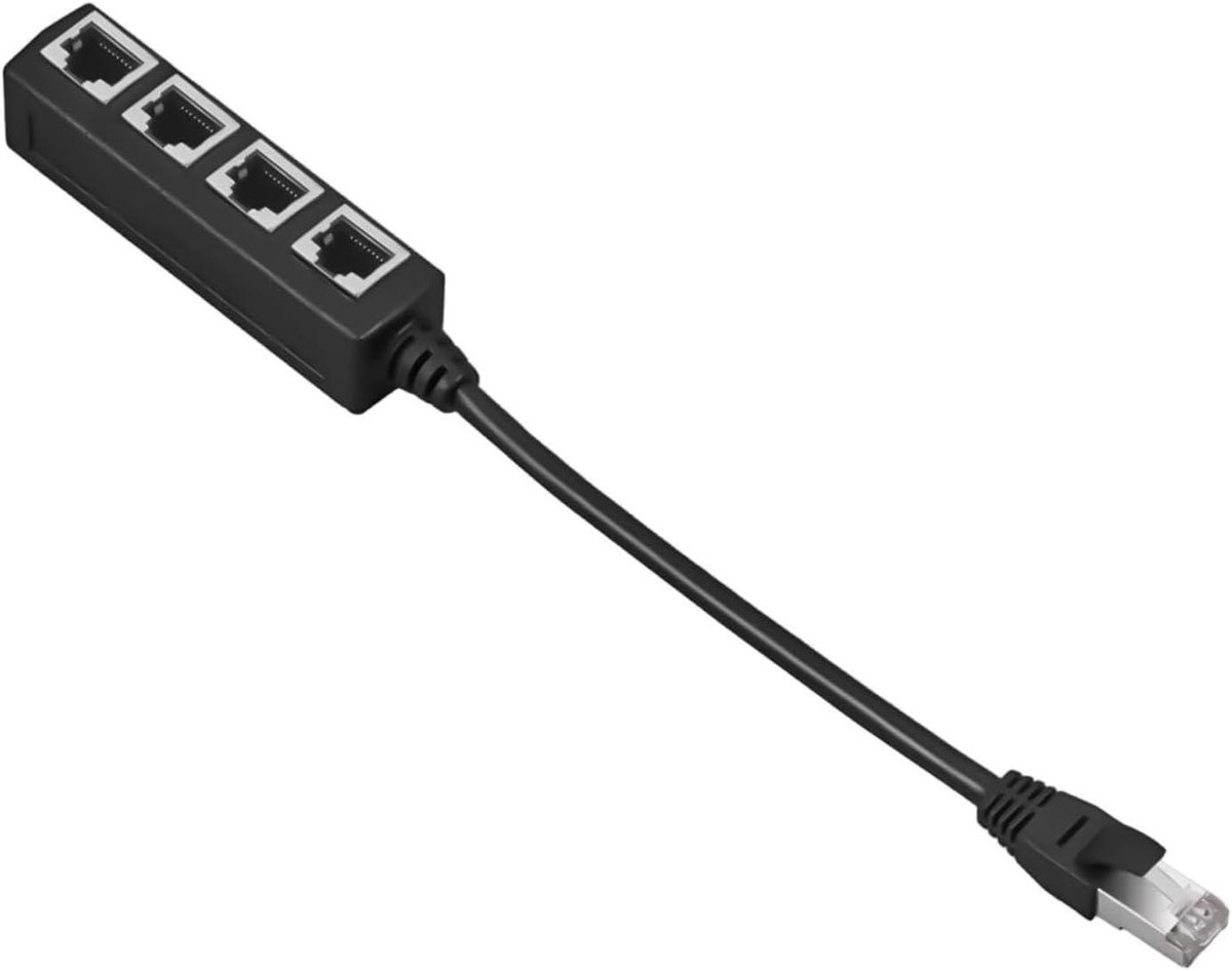 Ethernet Splitter - Netwerkverdeler LAN - Internet Delen - Vaste Verbinding - 1 tot 4 Poorten - Zwart