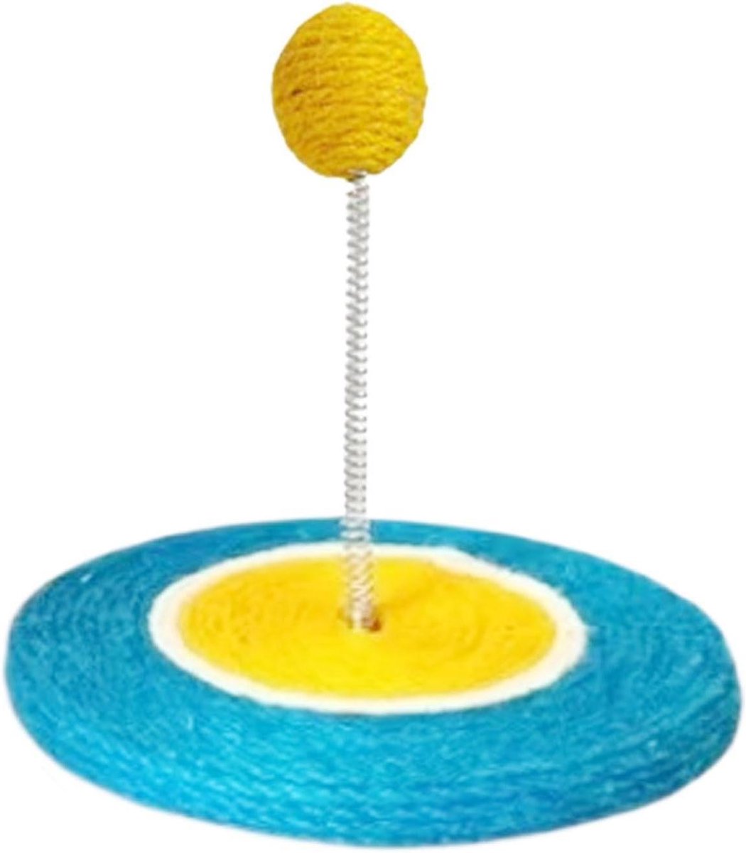 Krabmat voor katten - Speelkussen interactief - Klauwen onderhoud - Met sisalbal - 21 x 21 x 10 cm - Blauw