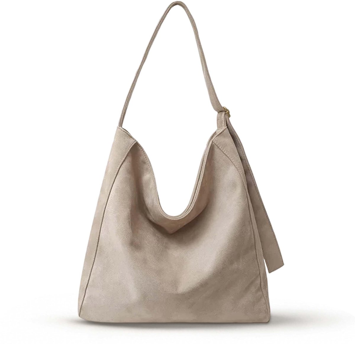 SnelShoppen - Grote handtas dames, elegante shopper met ritssluiting, suède schoudertas voor werk, winkelen, school, kunstleer, beige, modieuze tas vo
