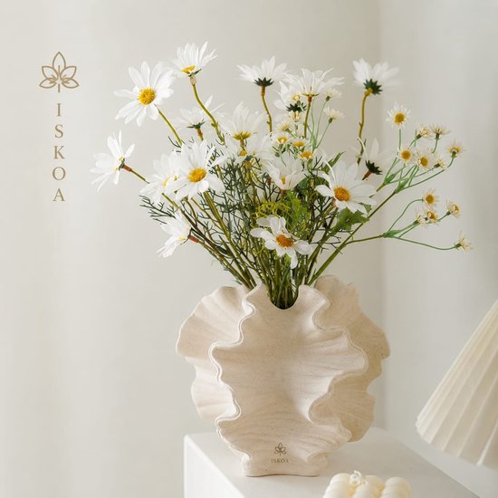 Keramische Vaas Zwart - Moderne Scandinavische Vazen Decoratie - Esthetische Boho Bloemenvaas voor Thuis, Woonkamer, Kantoor, Boerderij (Groot, Wit)