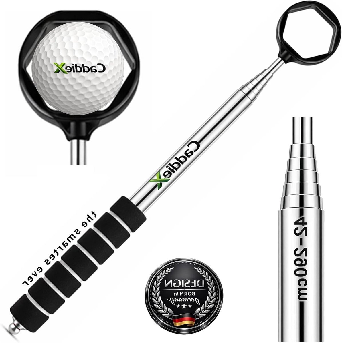 Golfbal Angel - Ballen Grijper - Ballen Terughalen - Telescopisch Uittrekbaar - Tot 2.90 Meter - Zwart