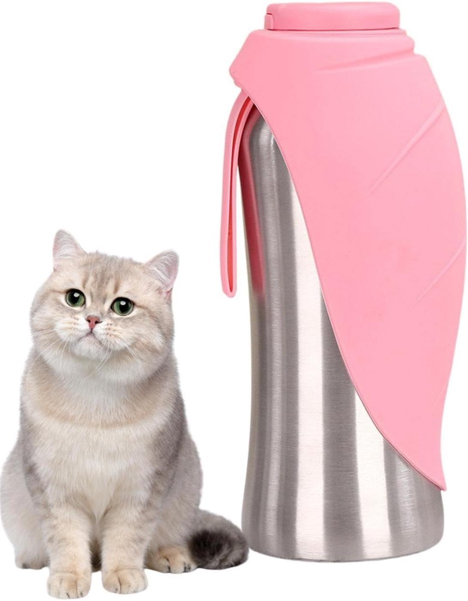 Honden Drinkfles - Waterfles Huisdier - Hydratatie Onderweg - Lekvrije Dispenser - 330 ml - Roze